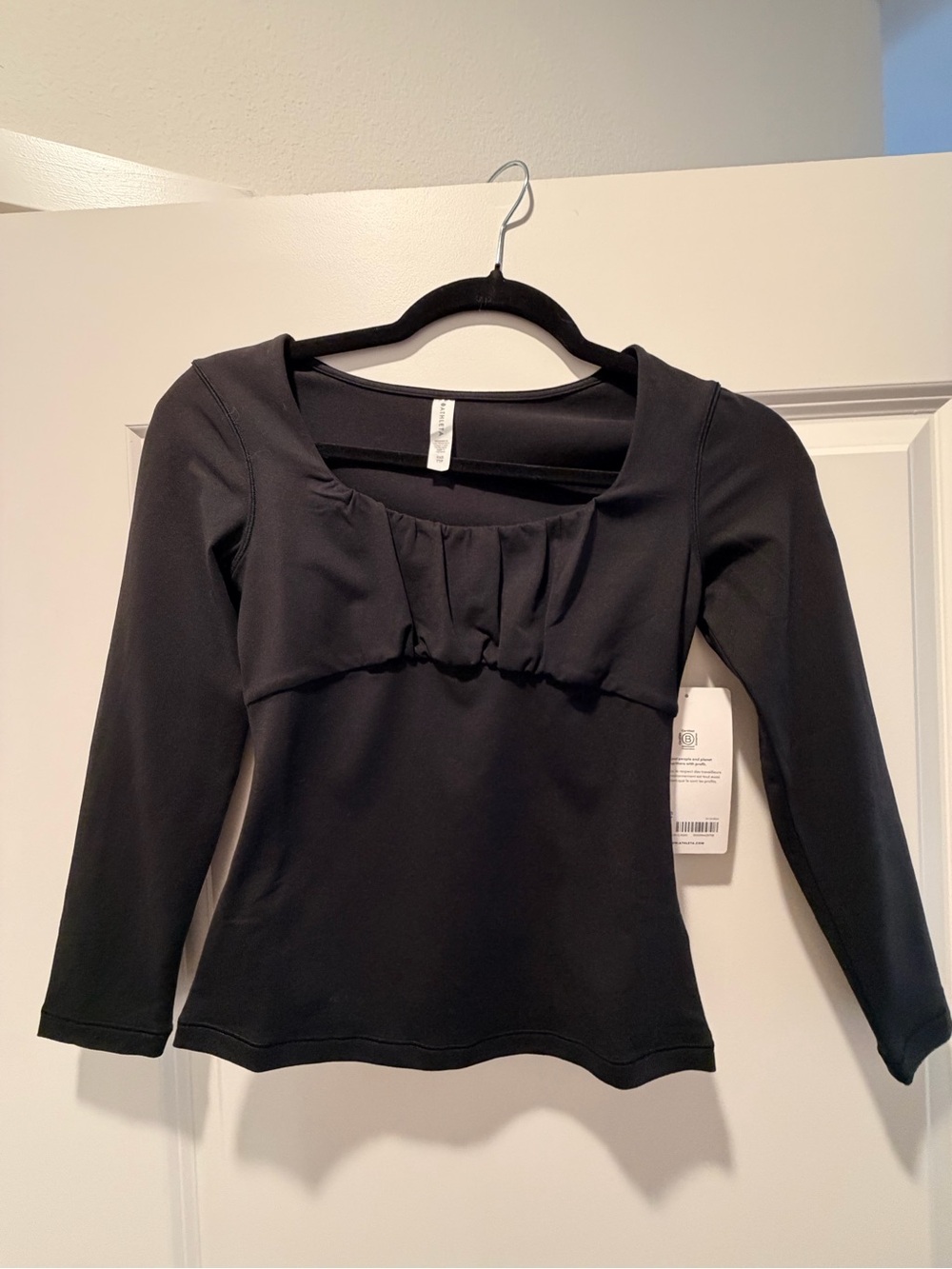 Athleta Black Long-Sleeve Scoop Neck Top with Bust Ruching